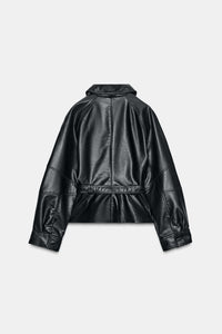 MARVENA Leather Look Peplum Jacket