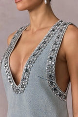 ELYSIA Crystal Embellished Denim Mini Dress