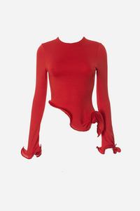 VIRELLA Asymmetric Crew Neck Swirl Top