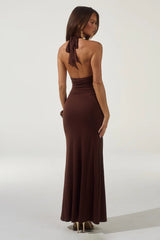 ELARA Halter Neck Maxi Dress