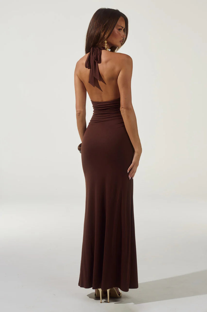 ELARA Halter Neck Maxi Dress
