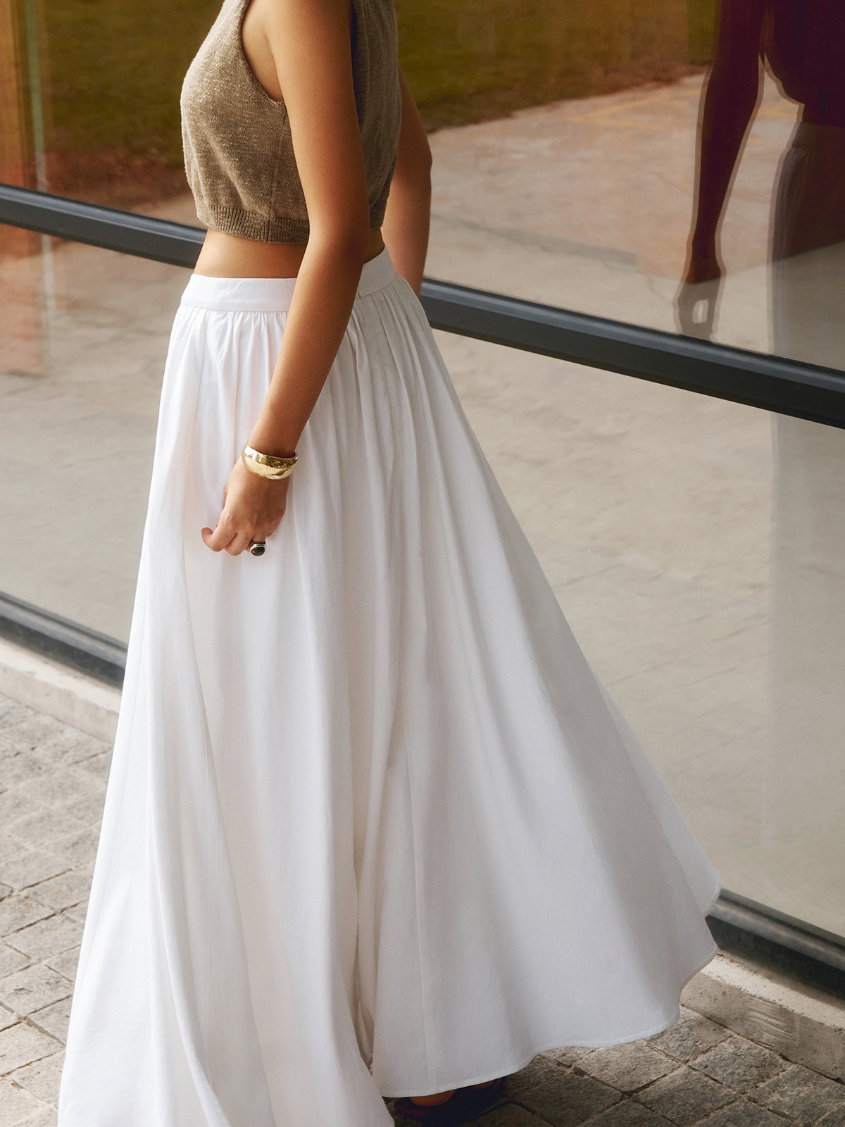 MARISTE Linen Pleated Maxi Skirt