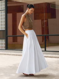 MARISTE Linen Pleated Maxi Skirt