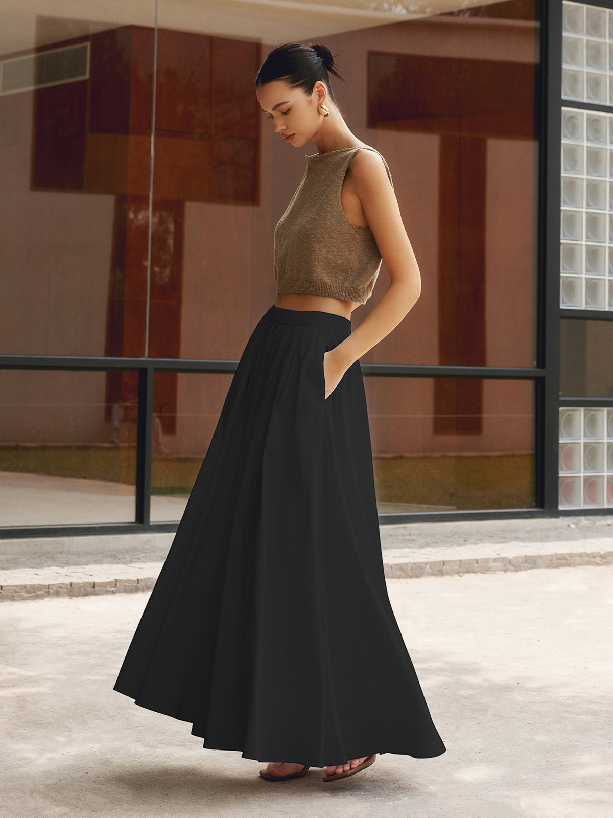 MARISTE Linen Pleated Maxi Skirt
