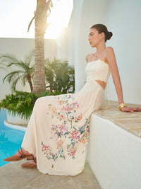 LIVIA Floral Lace Up Back Sleeveless Maxi Dress