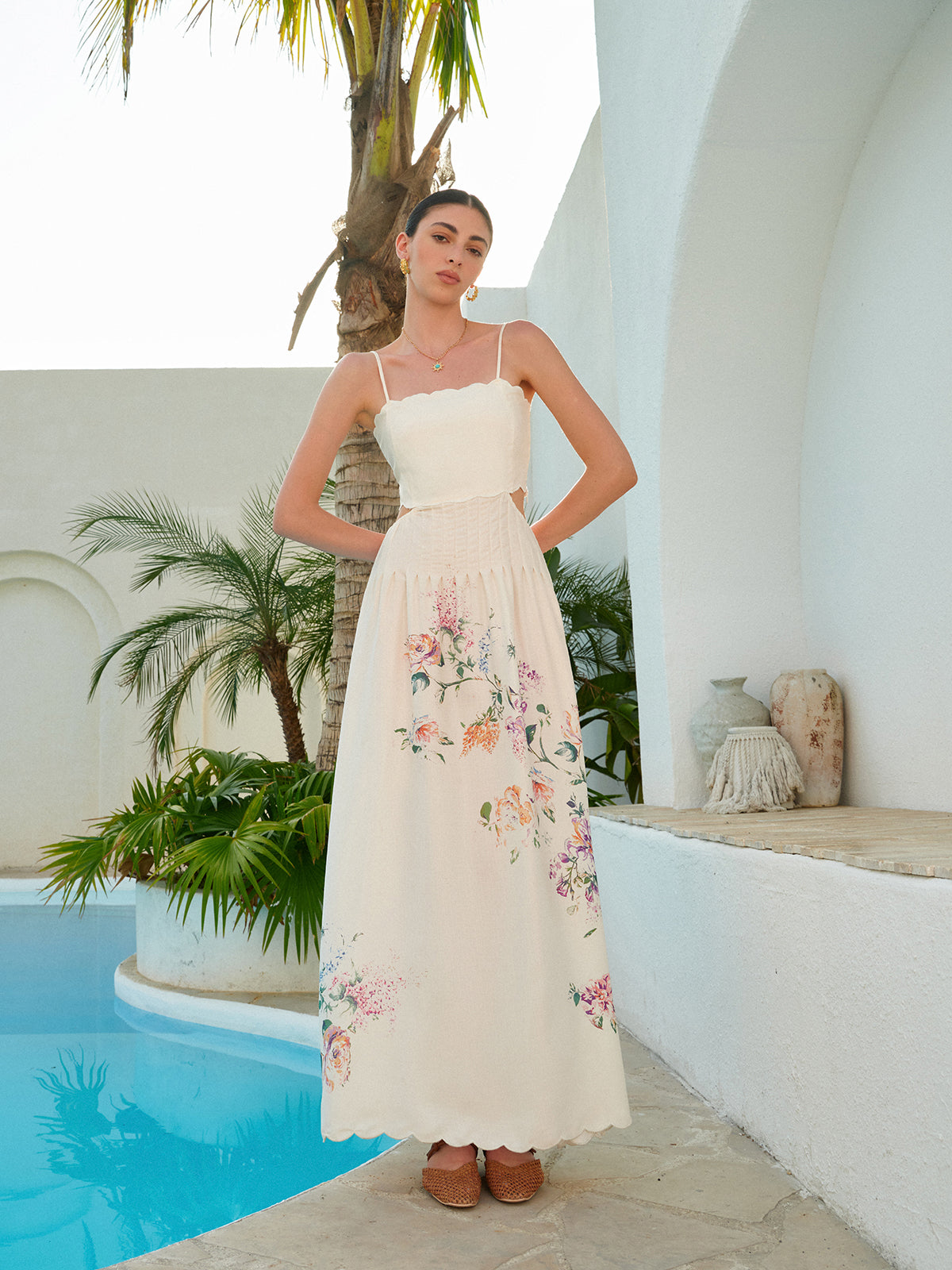 LIVIA Floral Lace Up Back Sleeveless Maxi Dress