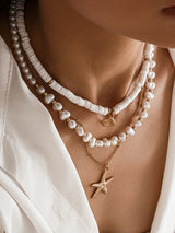 NECKLACE Pearl & Shell Layered Necklace With Starfish Pendant