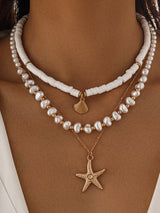 NECKLACE Pearl & Shell Layered Necklace With Starfish Pendant