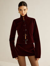 Velvet Collared Jacket & Mini Skirt Set