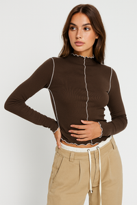 ELVANA Contrast Trim Top
