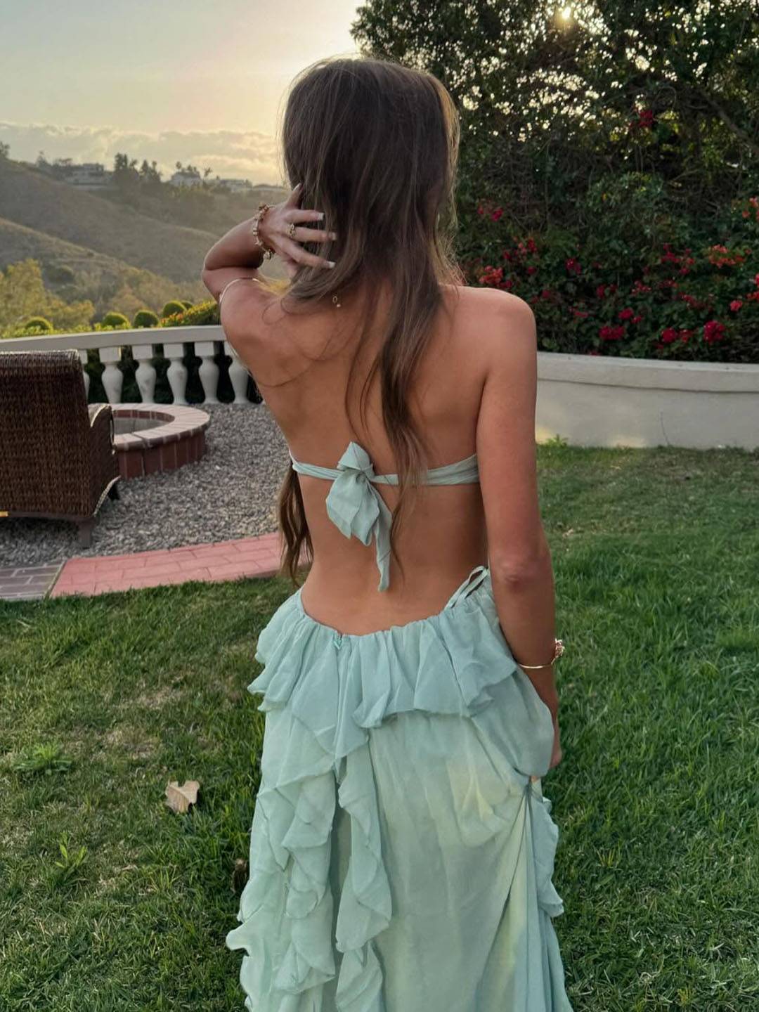 MIREYA Floral Chiffon Bustier Maxi Dress