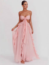 MIREYA Floral Chiffon Bustier Maxi Dress