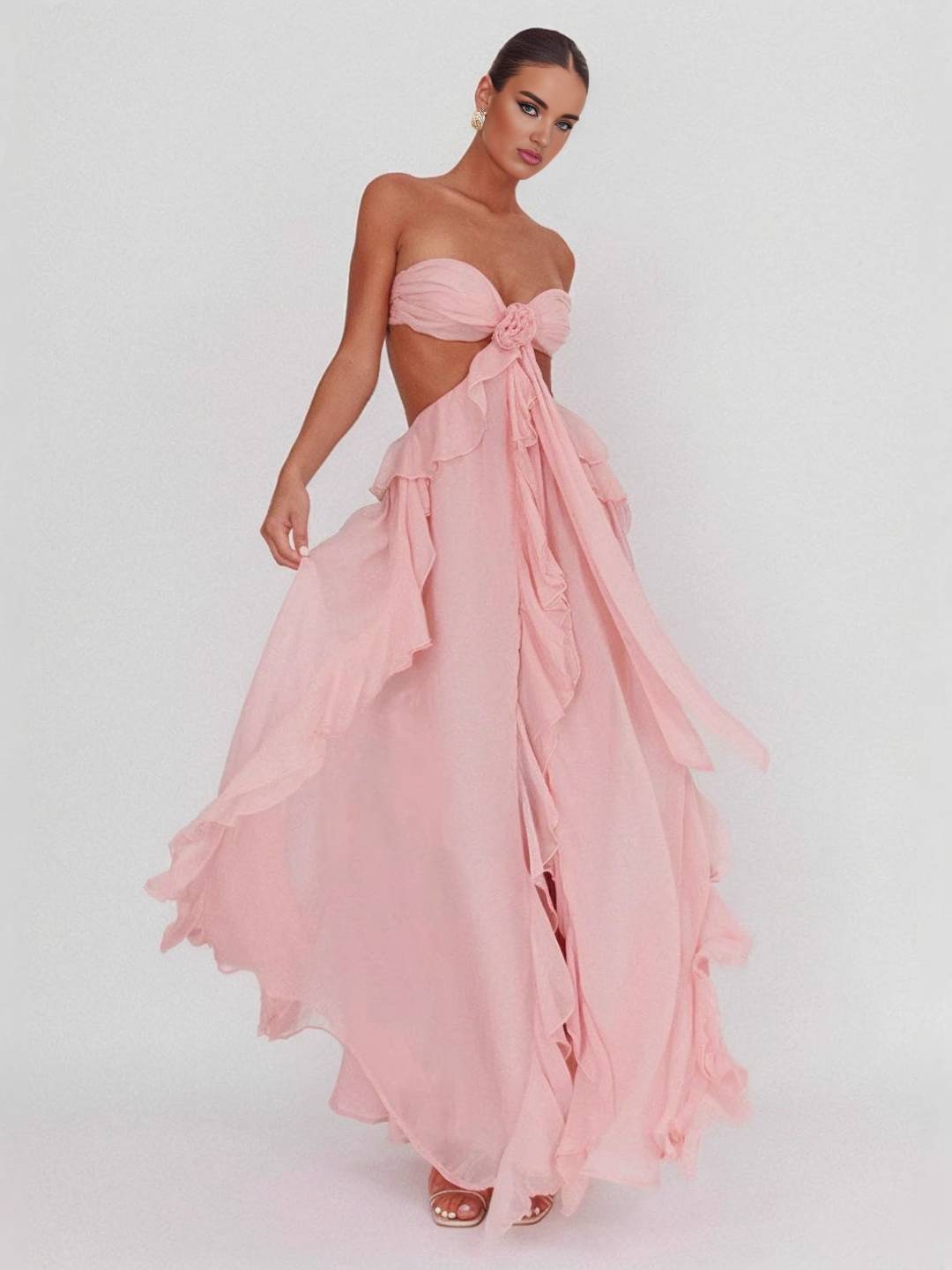 MIREYA Floral Chiffon Bustier Maxi Dress