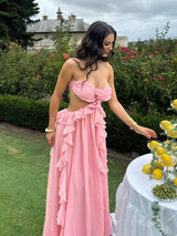 MIREYA Floral Chiffon Bustier Maxi Dress