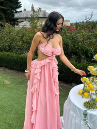MIREYA Floral Chiffon Bustier Maxi Dress