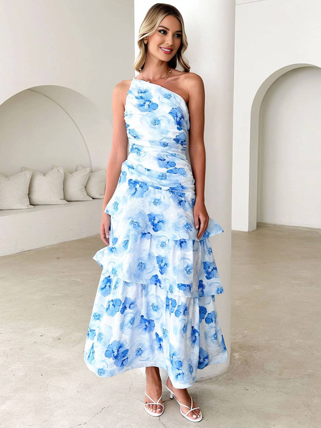 LORINDA Floral Ruffle Maxi Dress