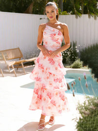 LORINDA Floral Ruffle Maxi Dress