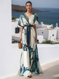 FIORAVELLA Abito Lungo Floreale Con Cintura