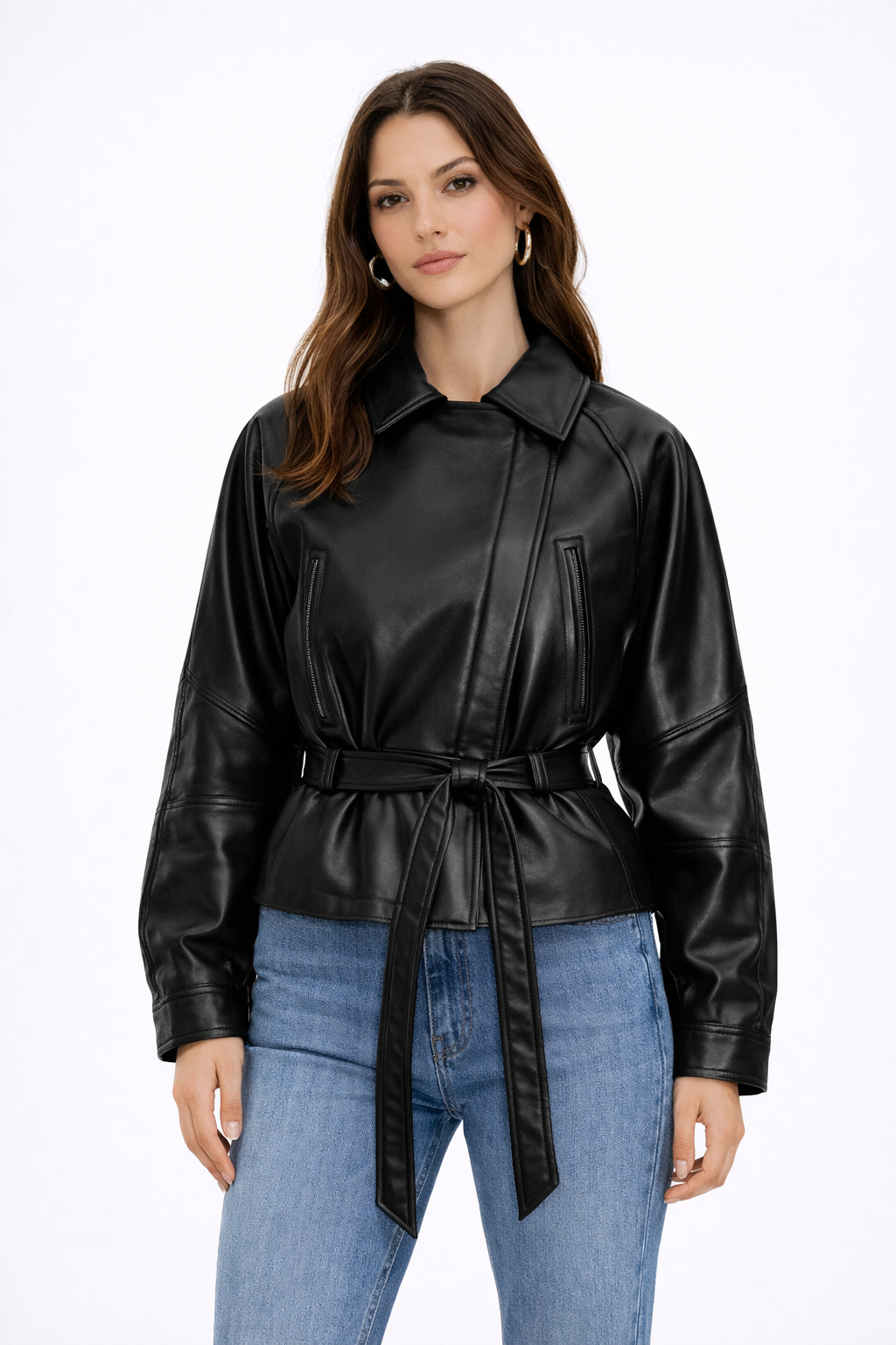 MARVENA Leather Look Peplum Jacket