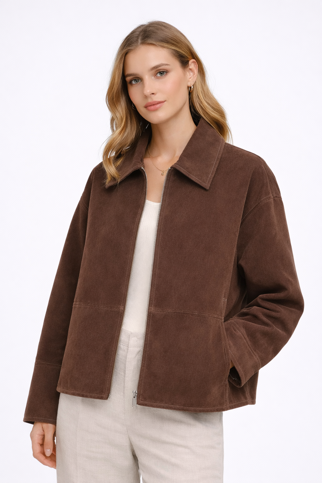 VALIRA Faux Suede Zip Jacket