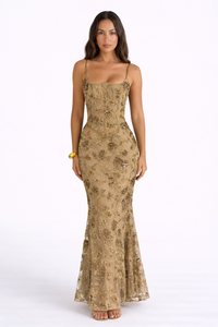 VALERIA Embellished Corset Maxi Dress