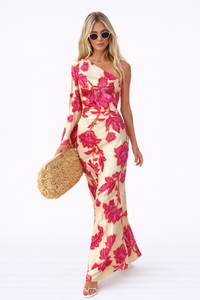 SOLEA Satin Floral Maxi Dress