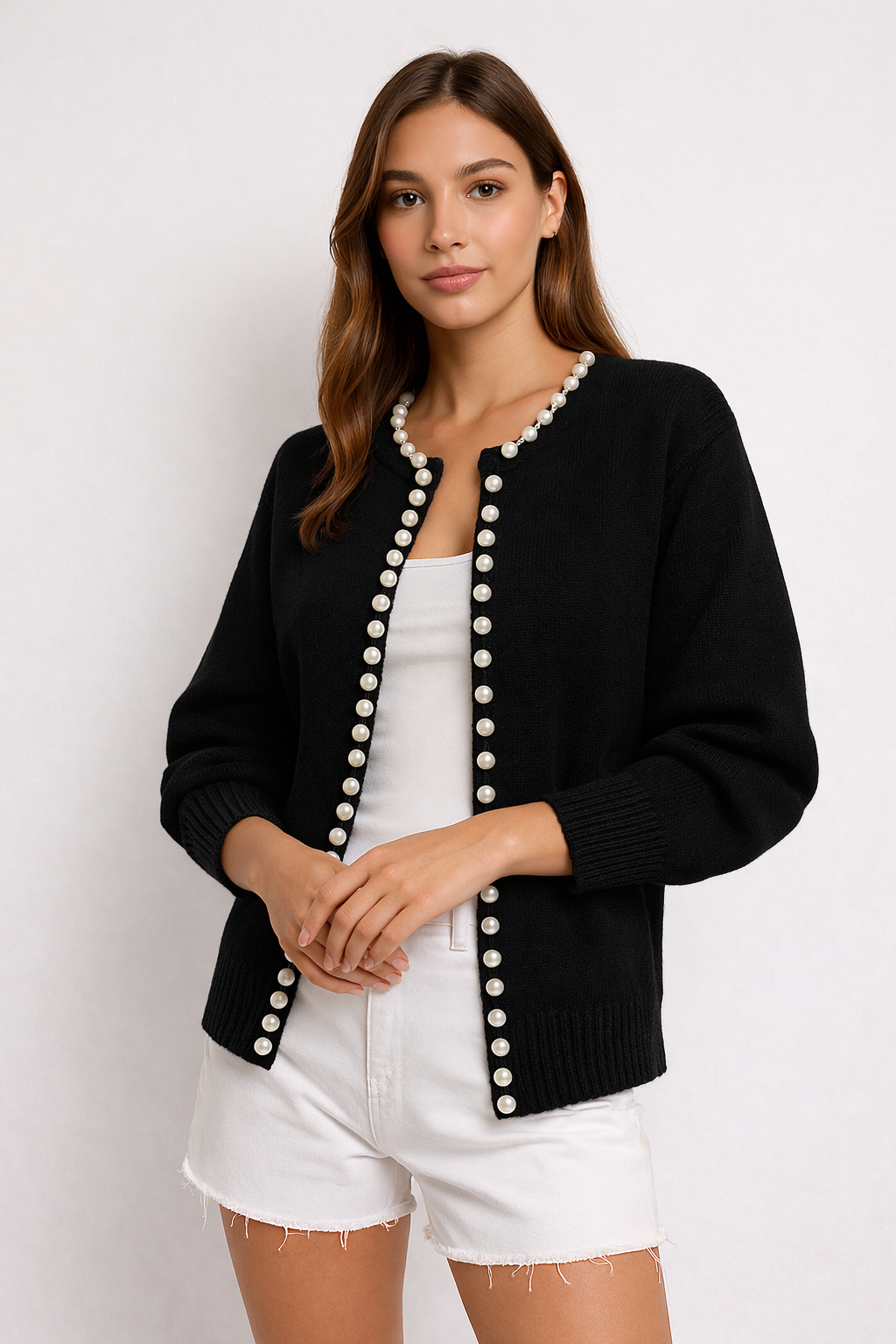 PEARLIA Embellished Cardigan