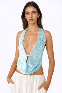 LUNA Baby Blue Cowl Top