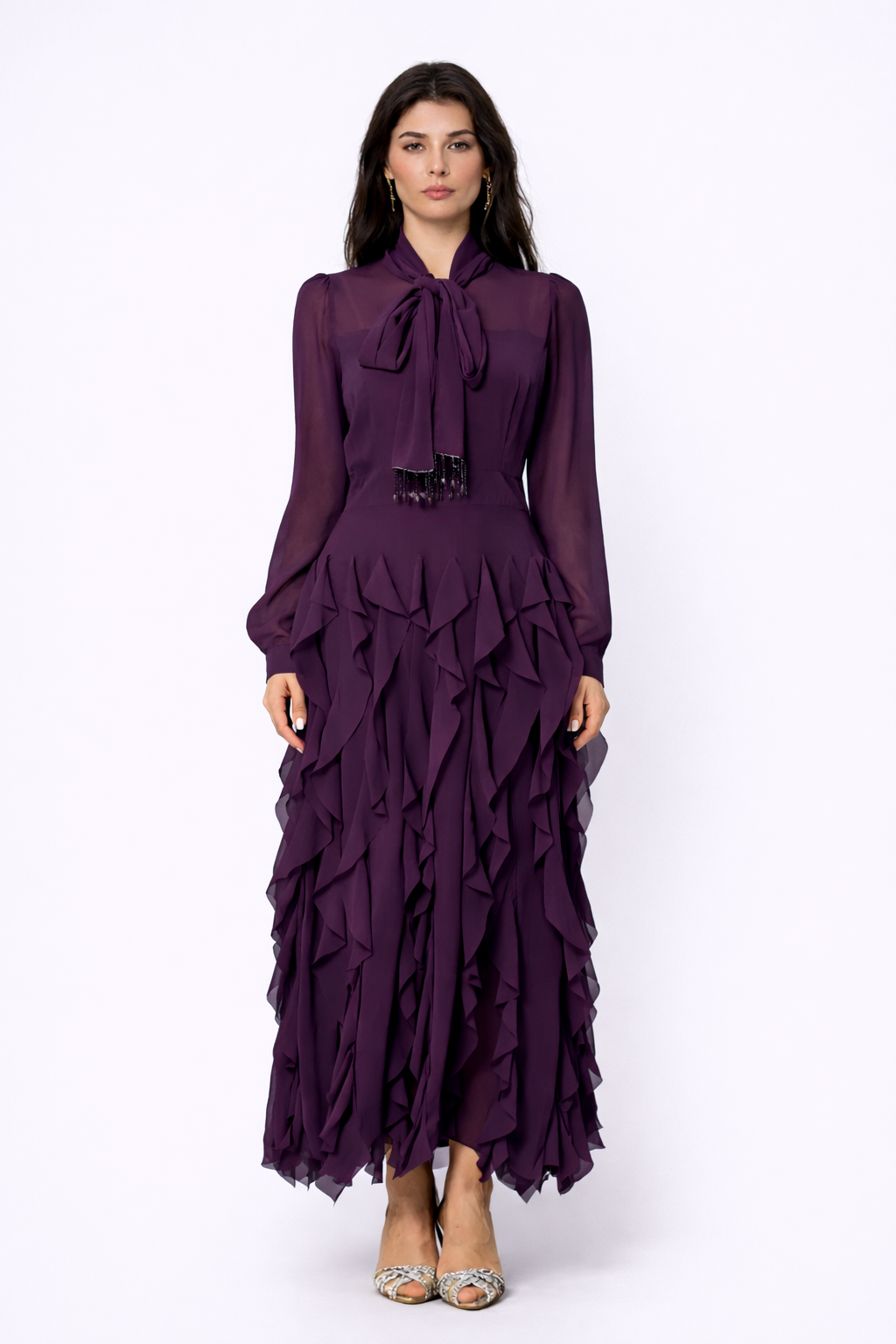 BLOSSOM Bow Neck Ruffle Maxi Dress