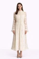 HEIRLOOM Embroidered Button Front Maxi Dress With Feather Cuffs