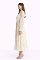 HEIRLOOM Embroidered Button Front Maxi Dress With Feather Cuffs