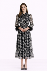 HEIRLOOM Embroidered Button Front Maxi Dress With Feather Cuffs