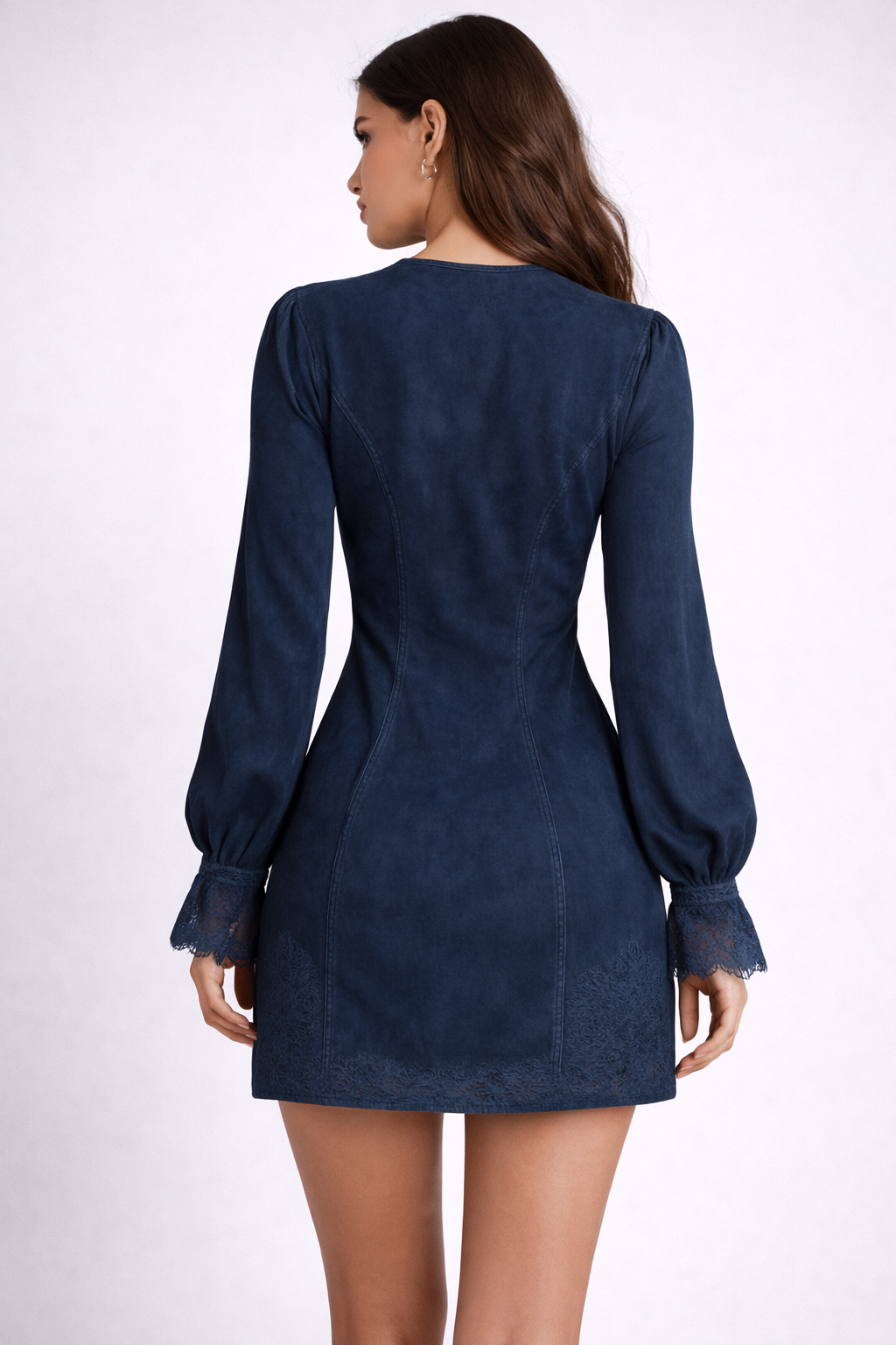 VELMIRA Lace Trim Mini Dress