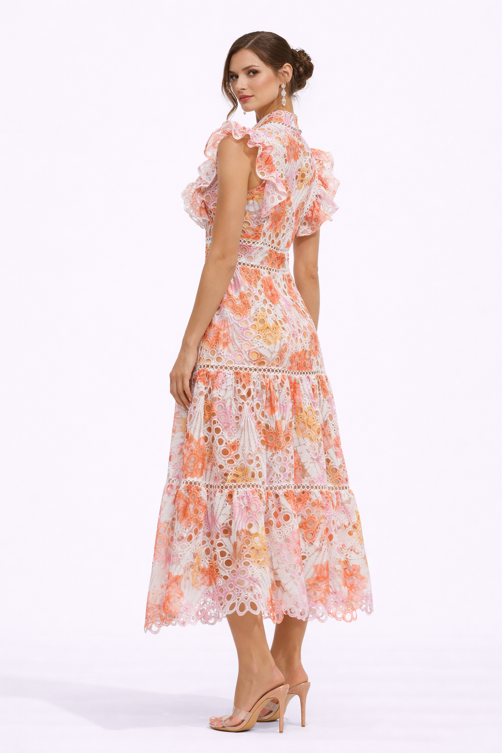 SUNRISE Printed Lace Embroidered Maxi Dress With Ruffle Sleeves