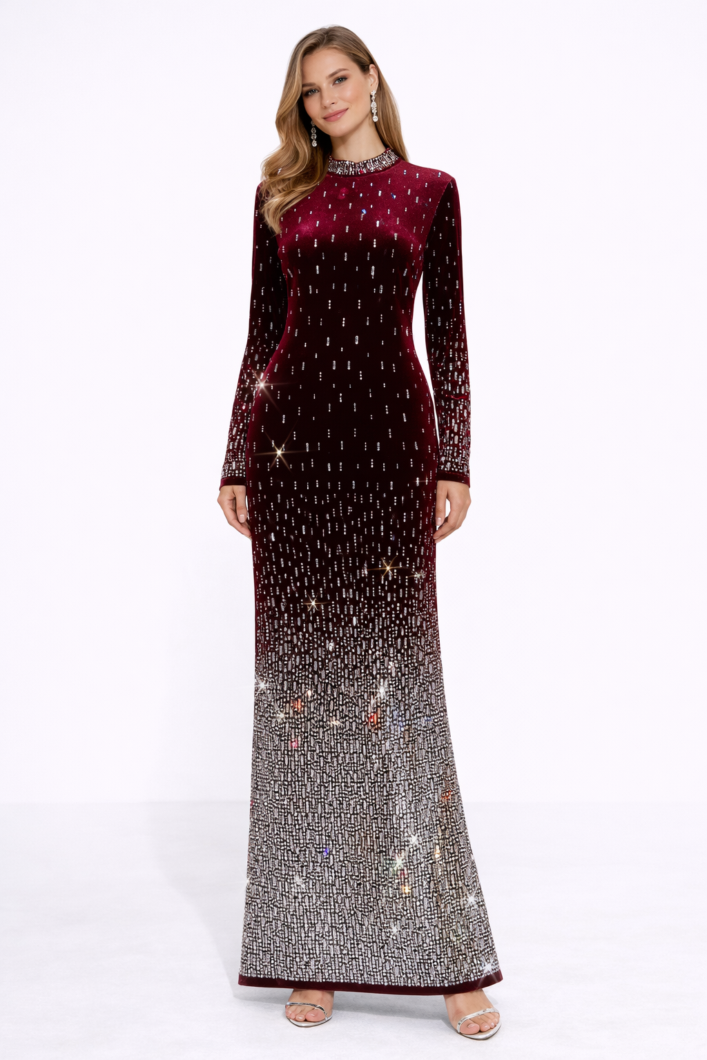 NOCTELLA Crystal Gradient Long Sleeve Maxi Dress