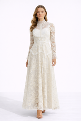 ELARA Floral Lace Mock Neck Maxi Dress