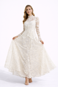 ELARA Floral Lace Mock Neck Maxi Dress