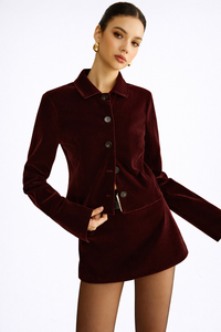 Velvet Collared Jacket & Mini Skirt Set