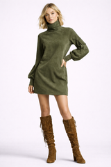 VELUNA Suede Turtleneck Mini Dress