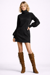 VELUNA Suede Turtleneck Mini Dress