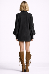 VELUNA Suede Turtleneck Mini Dress