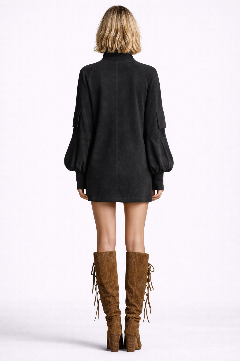 VELUNA Suede Turtleneck Mini Dress