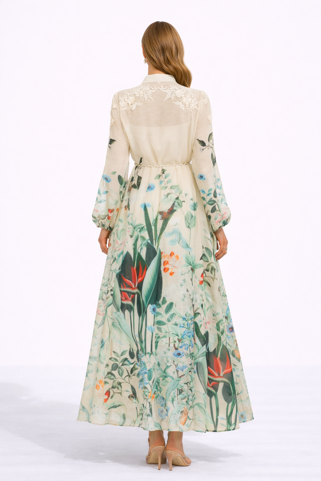 MIRELLE Botanical Print Maxi Dress with Puff Sleeves