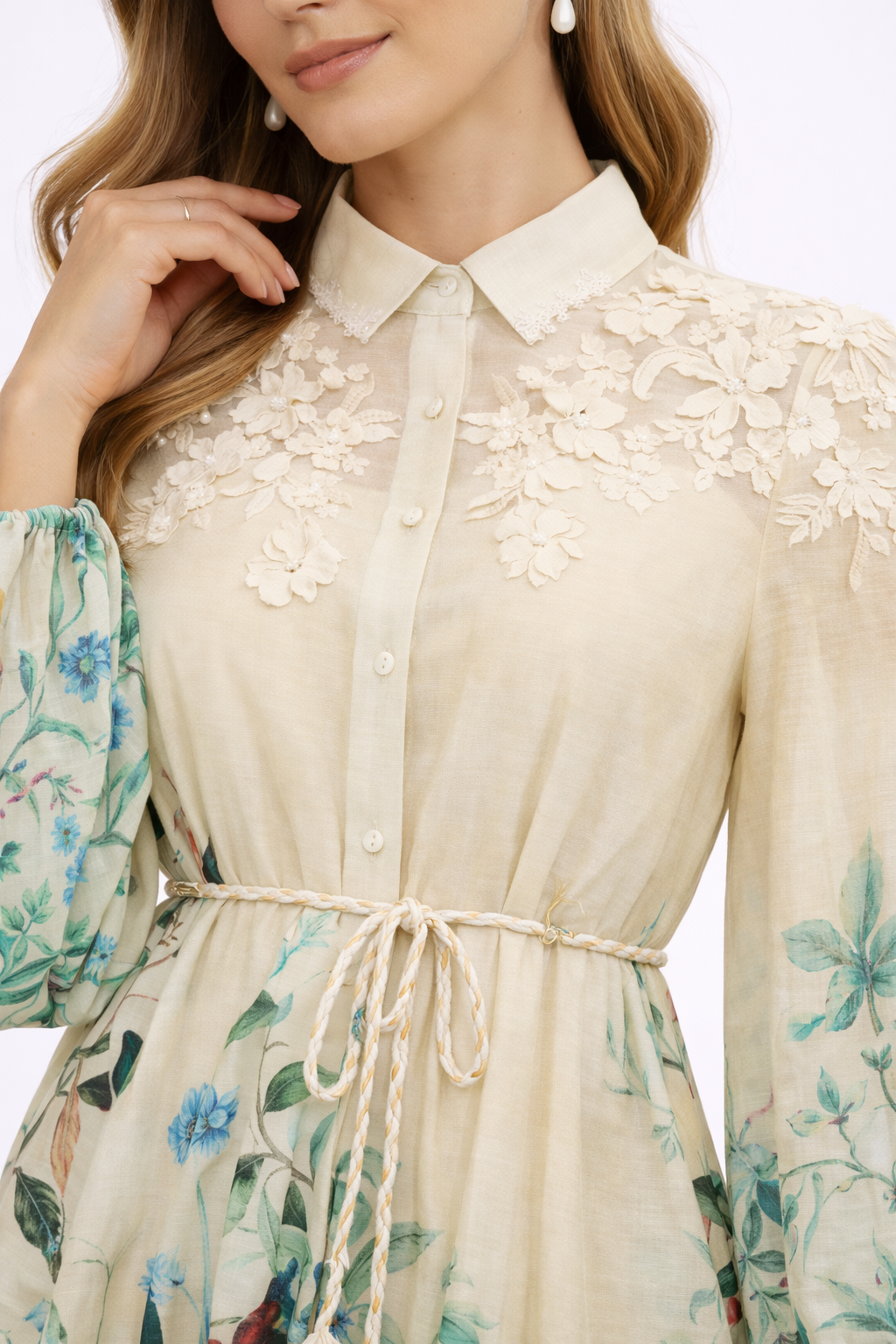 MIRELLE Botanical Print Maxi Dress with Puff Sleeves