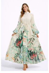 MIRELLE Botanical Print Maxi Dress with Puff Sleeves