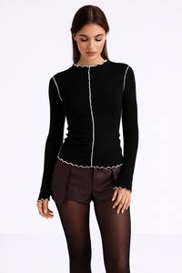 ELVANA Contrast Trim Top