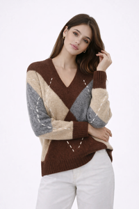 ROMELIA V-Neck Diamond Knit Sweater