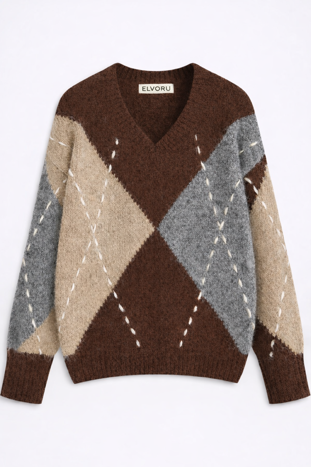 ROMELIA V-Neck Diamond Knit Sweater