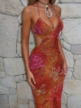 AURÉSSA Golden Crystal Maxi Dress