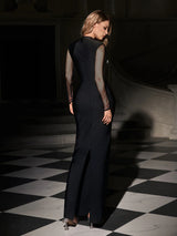 VELORA Embellished High Neck Maxi Dress With Sheer Sleeves